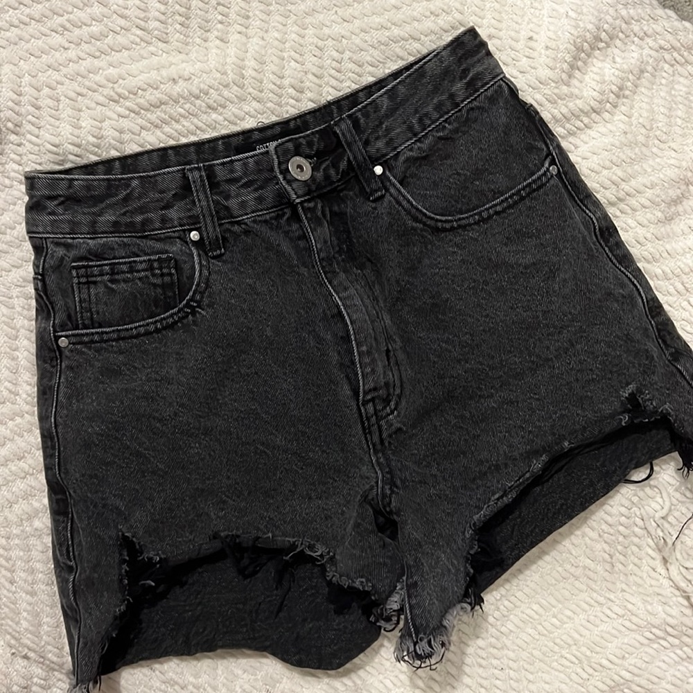 High rise black denim shorts